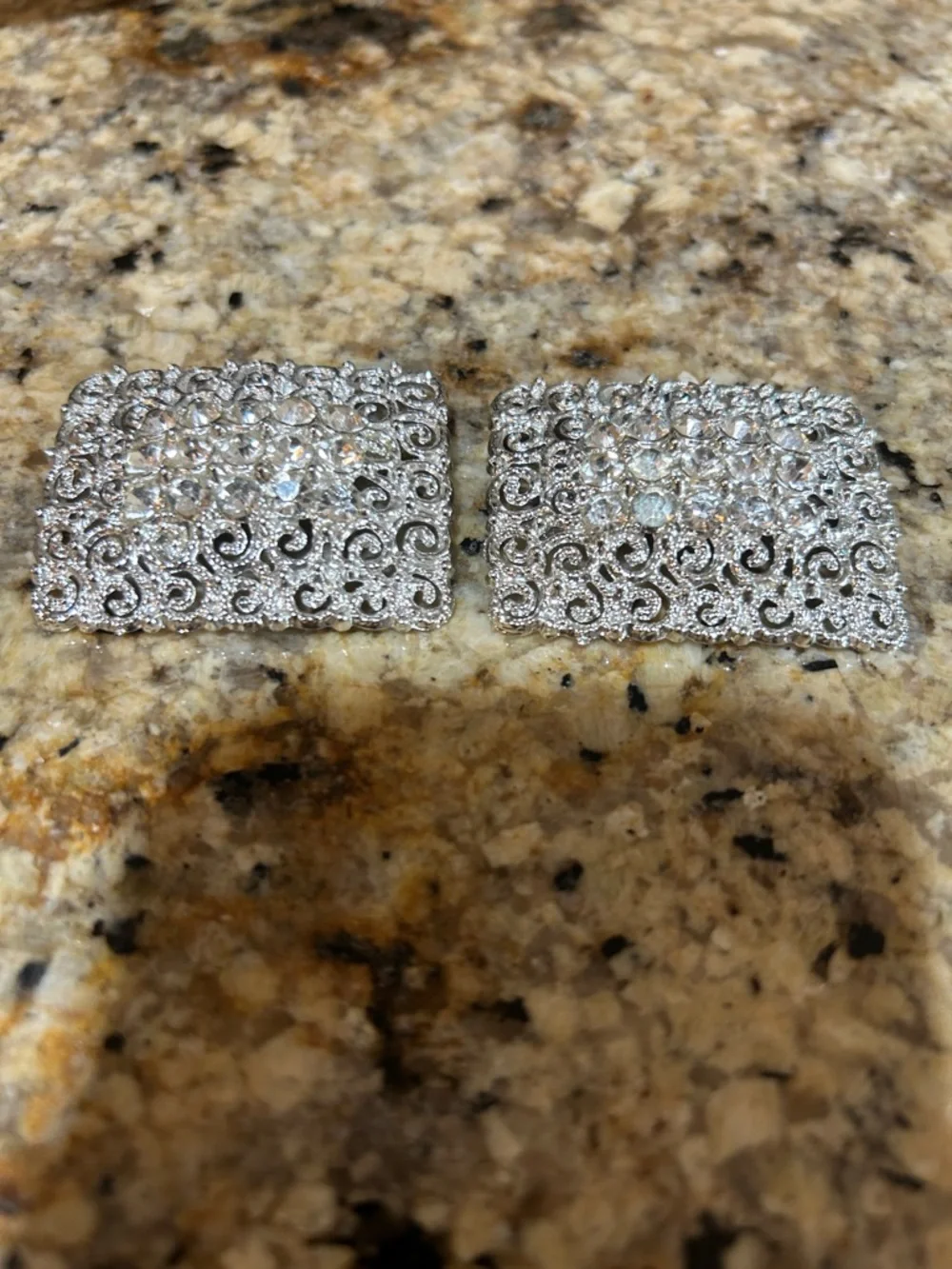 Tip Toe vintage, rectangular, silver filigree shoe clips clear rhinestones, - Picture 8 of 10